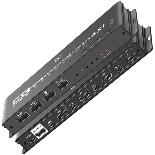 高清KVM切换器4进1出HDMI四口无缝切换画面共享分割器USB鼠标穿屏