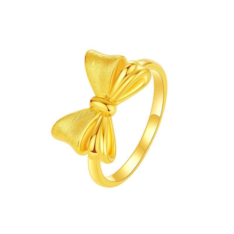 Zhou Taisheng gold bow ring women's hard gold fugitive princess female ring ring as a birthday gift for girlfriend