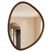 BOLEN solid wood special-shaped decorative bathroom mirror LED light-emitting smart bathroom mirror wall-mounted walnut color mirror