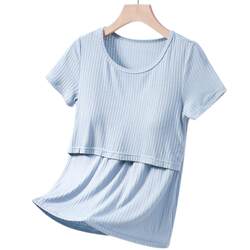 Nursing short-sleeved t-shirt top half-sleeved pure cotton modal pregnant women summer thin nursing confinement clothes home pajamas