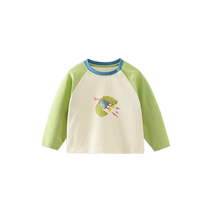 Qi Qi Xiong Boys T-shirt Pure Cotton Long Sleeve Childrens Spring Clothing 2024 New Spring Contrast Color Splicing Bottoming Shirt Baby