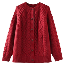 Hemp Flower Red Sweater Jacket Woman Spring Autumn Ocean Air 100 Hitch High Sense Loose Conspiculess Lazy Knit Cardigan Blouse