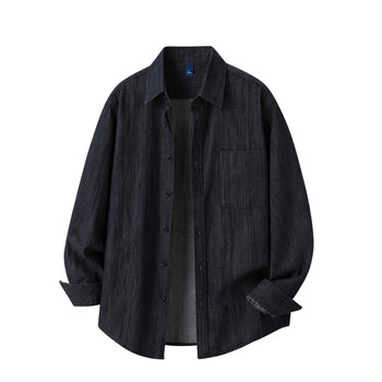 Men's autumn casual lapel denim long sleeve shirt trendy