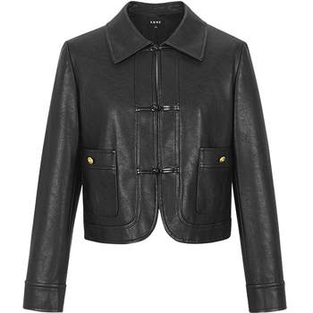 Kbne hot-selling products recommended black long-sleeved lapel leather jacket short jacket for women high-end jacket
