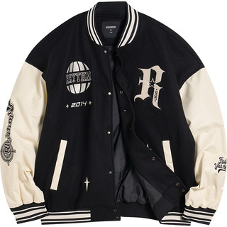 准者美式运动棒球服男子秋冬季加绒保暖复古休闲夹克宽松棉服外套