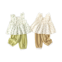 Girls Summer Suit 2024 New Style Childrens Suspender Clothes Two-piece Set Baby Pants Summer Childrens Clothes