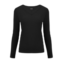 Ms. Yadaili wears black bottoming shirt with slimming temperament and sexy lace V-neck white inner layer for autumn clothes.