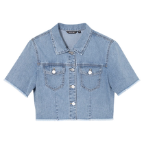 (Same style in the mall) Shifanli lapel short-sleeved popular denim short jacket 2024 summer new style 3F5111001