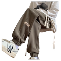 Leg-tie pants mens spring and autumn trendy brand 2024 new heavyweight mens loose trousers autumn and winter sports and leisure sweatpants