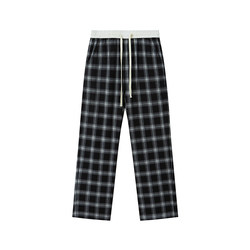 Masxi slightly fat large size high -waisted black and white plaid pants female spring loose straight -legged wide -leg pants thin pants