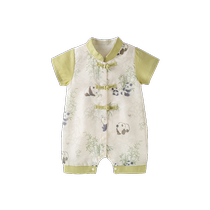 Baby clothes summer thin newborn baby boy jumpsuit full moon hundred days Chinese style short-sleeved romper summer clothes
