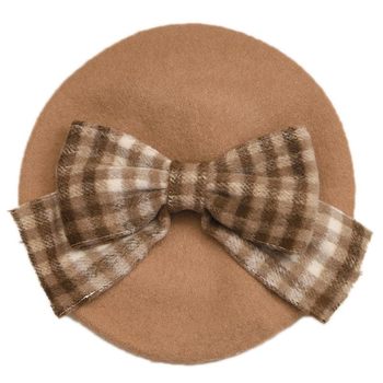 Daily beret cute female bow japanese style plaid