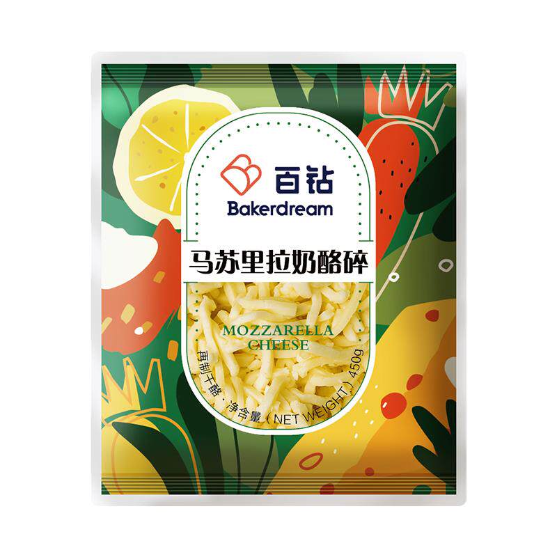 百钻马苏里拉芝士碎官方旗舰店拉丝家用做披萨奶酪片烘焙材料450g