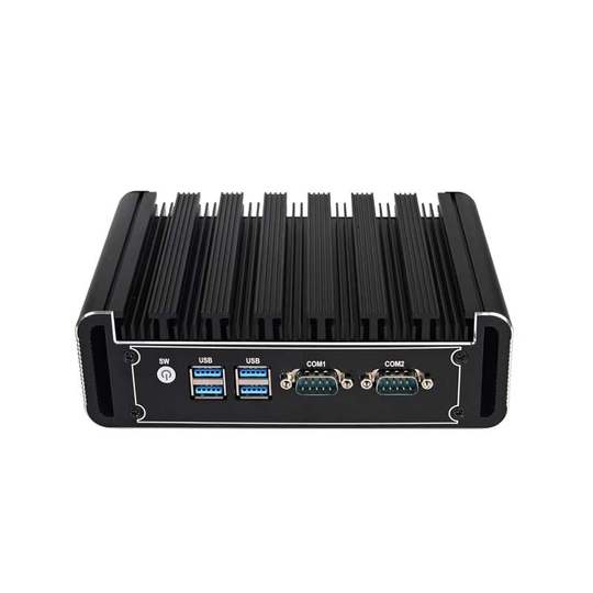 盈驰工控机主机微型工业小电脑双网双串口嵌入式迷你主机J6412 J1900 N100四核酷睿i3 i5 i7小型视觉服务器