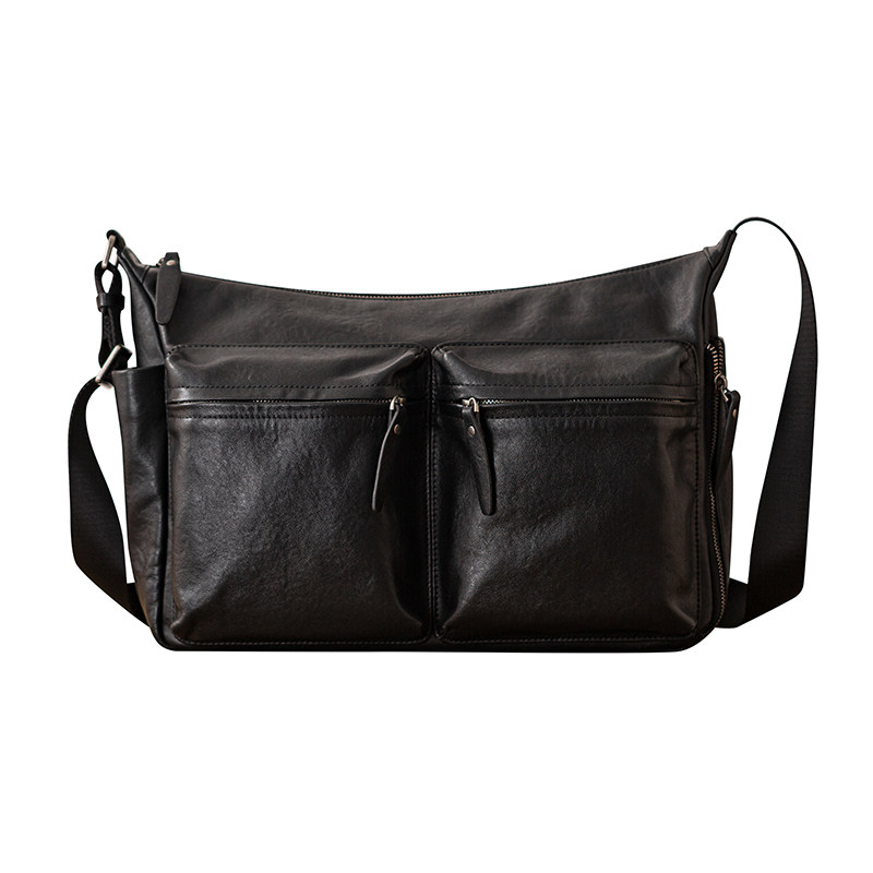 Back step sports shoulder bag head layer cowhide crossbody bag for men