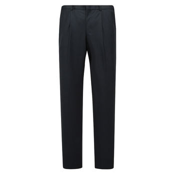 Formal work wear dark blue mid-rise straight-leg wool trousers