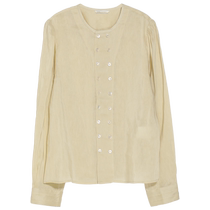 (Poetic Light Life) puretea tea washed silk and linen shirt womens double row shell buttons 2024 autumn new