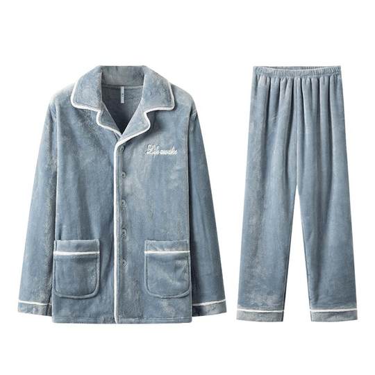 海澜之家男士珊瑚绒冬季加绒加厚抗静电抱抱绒家居服睡衣套装女款