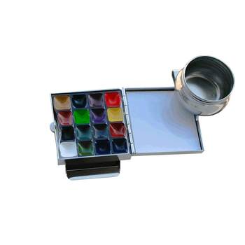 Mini Portable Watercolor Paint Solid Set, 24 Colors, Schmincke, Winsor & Newton, Gouache, Small Tin Box, Art-Specific, Travel-Friendly, Sketching and Painting Tools, Complete Set, Notebook, Palette, Watercolor