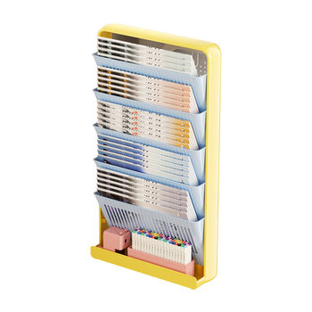 The shelf at the desk in the classroom is movable