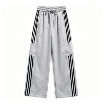 Ice silk sports pants women's summer thin loose versatile pants casual pants trendy high waist slim striped contrast color straight pants