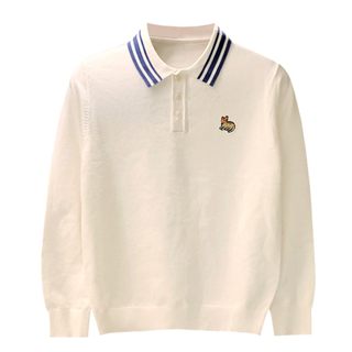 休闲男式独特刺绣上衣针织衫男秋冬时尚拼色条纹翻领polo衫男长袖