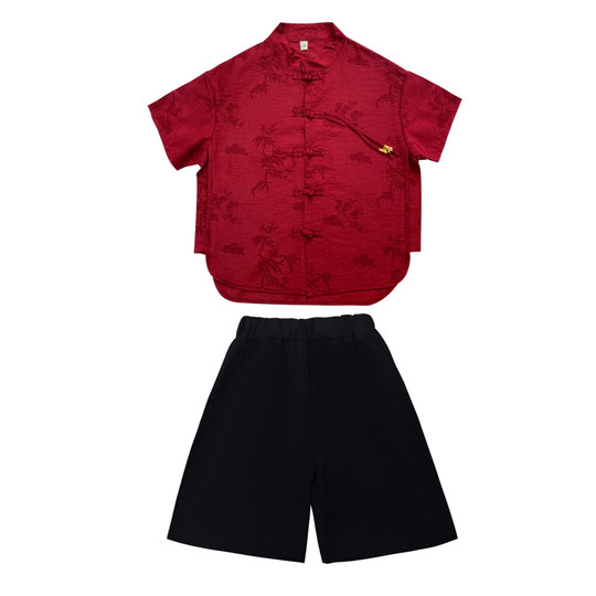 儿童新中式汉服套装男童小少爷唐装女童旗袍裙礼服国风朗诵演出服