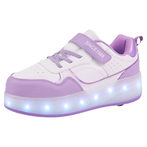 Longbeji Heelys shoes for girls 2024 new childrens flashing pulley shoes for large children breathable sports skates