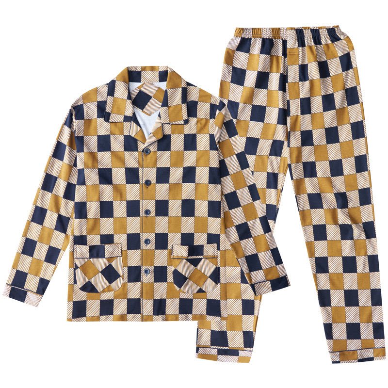 New men's spring and autumn pure cotton long sleeve pajamas
