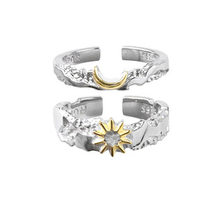 Original sterling silver niche star moon couple ring