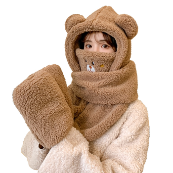 Mishu bear four-piece set of outdoor casual women's autumn and winter hats