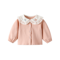 Girls shirts for autumn 2024 new childrens style tops for baby girls versatile white doll collar shirts for spring and autumn