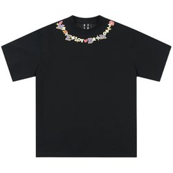 MEDM National trend necklace embroidery 305g heavy cotton short-sleeved T-shirt men's summer high street retro casual half-sleeved T-shirt