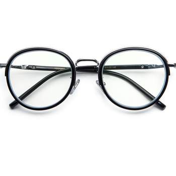 Weigu's Myopia Glasses Frame for Women, Anti-Blue Light Radiation, Computer Eye Protection, Retro Black Frame, Men's Internet Celebrity Style Round Frame