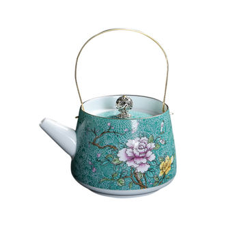 Jingdezhen flower craft lifting pot ceramic teapot kettle ຄົວເຮືອນ copper handle teapot japanese kung fu tea set