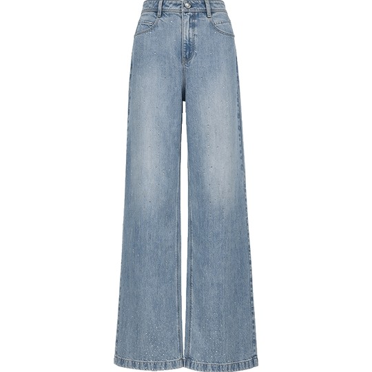 【爆款流星裤】ONLY2026春季新款面料升级烫钻高腰宽松直筒牛仔裤