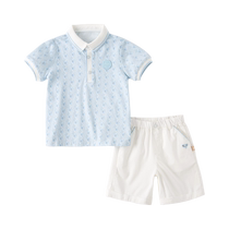 David Bella Boys Suit 2024 Summer New Childrens Polo Shirt Shorts Medium and Large Childrens College Style Two-piece Set