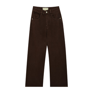 橘子树在哪儿复古咖色直筒牛仔裤女春季设计感高腰显瘦阔腿拖地裤