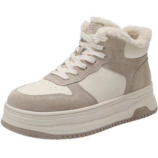 Belle high-top plus velvet board shoes for women 2025 new bread cotton shoes thick sole increased casual board shoes E6T1DDD5