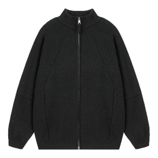 Strickjacke mit halbem Rollkragen und doppeltem Reißverschluss