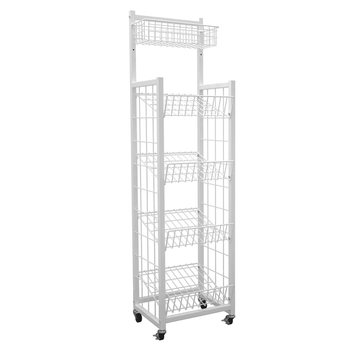 Place floor-standing wheel display rack in lobby