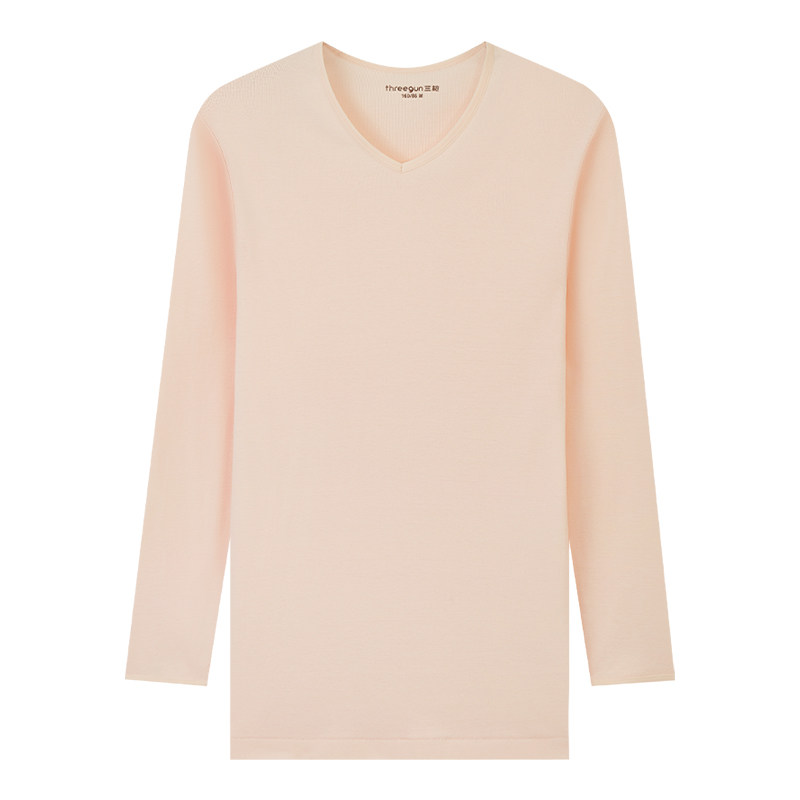 三枪纯棉内衣基础薄款女士纯棉螺纹弹力打底衫V领上衣女全棉秋衣