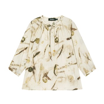 Desigual loose abstract print pleated texture lace casual fashion women's shirt