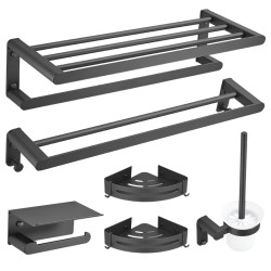 Nordic Light Luxury No-Drill Black Towel Rack Bathroom Storage Rack Wall-Mounted Bathroom Towel Rack Washroom Rack