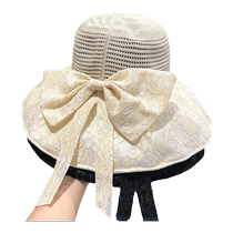 Womens summer fashion bow hollow straw hat with big brim to cover face and sun protection fisherman hat leads new fashion trend