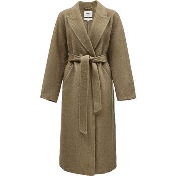 ONLY秋季双面呢100%绵羊毛翻领直筒开衩长款毛呢大衣外套女