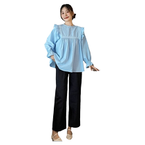 Maternity wear autumn 2024 new fashion suit fashionable loose slim long-sleeved shirt and pants two-piece set