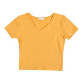 Navel-baring short-sleeved women's summer summer slim slim v-neck pure cotton exposed navel ultra-short t-shirt tight sexy bottoming shirt high-waisted top