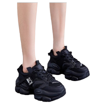 B L WALKER European genuine leather dad shoes 2024 new thick-soled heightening small platform casual sports shoes