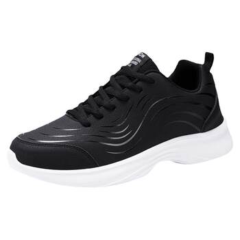 ເກີບຜູ້ຊາຍ Huaqiang Huili 2024 Spring Black Leather Sports Shoes Men's Waterproof Anti-Slip Casual Running Shoes